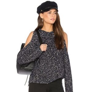 REBECCA TAYLOR Loose Fit Cold Shoulder Chunky Boucle Knit Mock Neck Sweater S